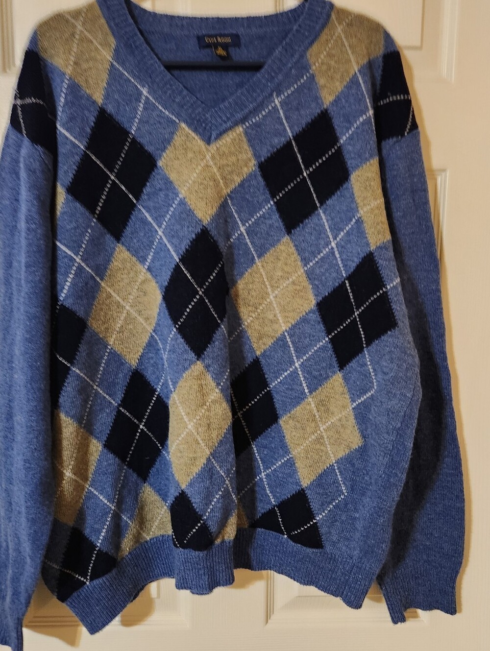 Club Room Men’s XL 100% Lambswool Argyle VNeck Pullover Sweater Blue Long Sleeve